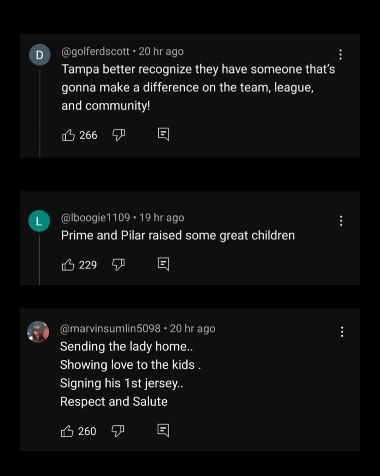 Comment section of Shilo Sanders' YouTube video